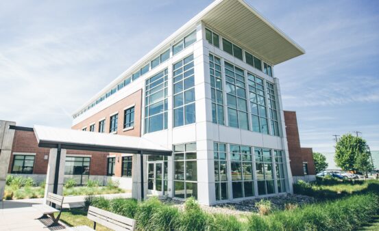 Exterior photo of the Brooks St Clearwater Credit Union Headquarters during spring in Missoula, MT.