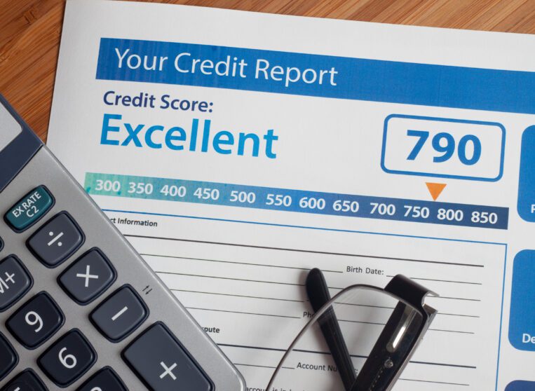 Credit report with score on a desk