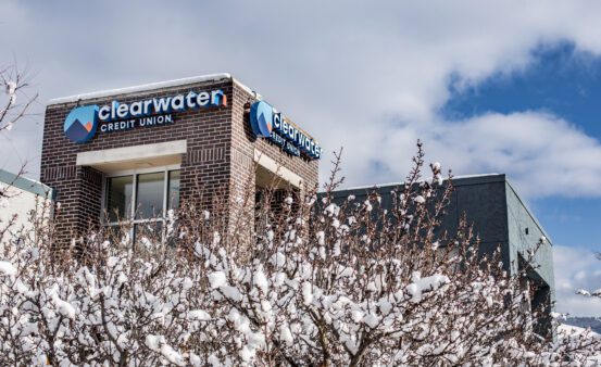 Exterior photo of the Downtown Clearwater Credit Union Branch in winter.