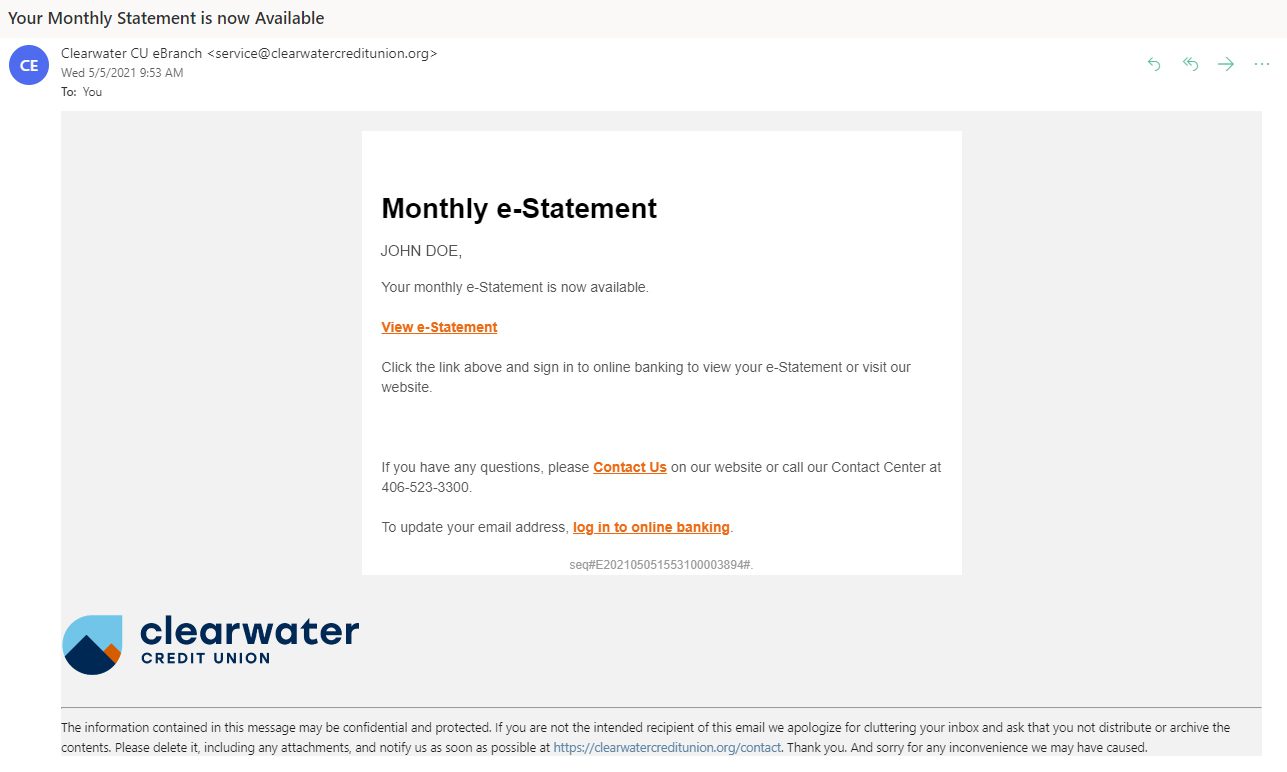 Screenshot of the new eStatement email format.