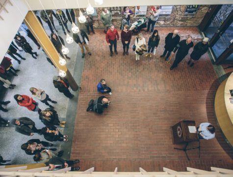 People celebrating the opening of the University of Montana Food Pantry.