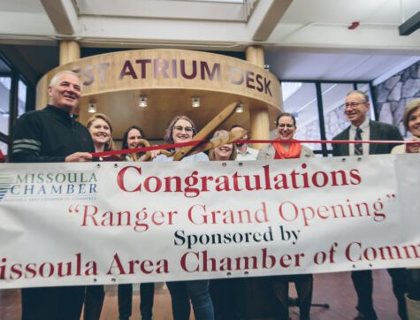 People celebrating the opening of the University of Montana Food Pantry.