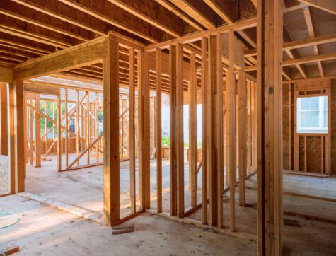 Framing beam of new house under construction home beam construction.