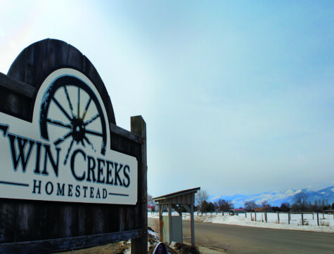 Welcome sign at the Twin Creeks subdivision in Stevensville, MT.