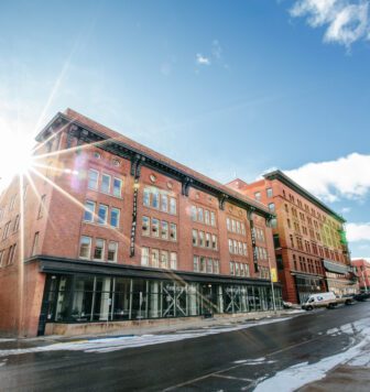 Early morning phot of the Mercantile Building in Butte, Montana.