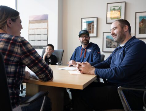 Clearwater employee Tom Boyle, meeting with new homeowners at the Butte, Montana branch.